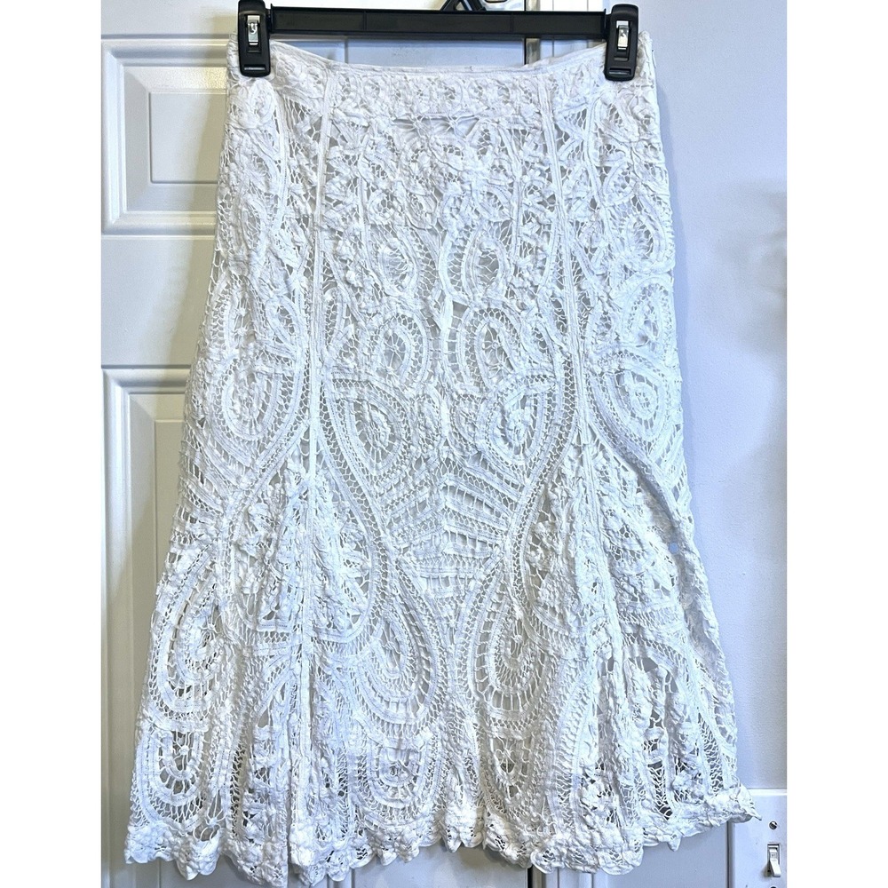 Sophie Chang Studio Vintage Y2K Cotton Crochet Lace Midi Skirt White S